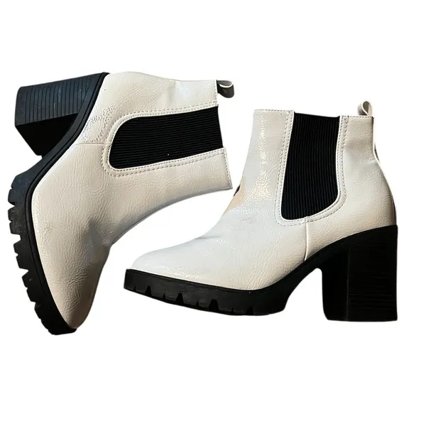 Topshop Women's White Chelsea Boots Size 7.5 Block Heel Fashion - Image 2
