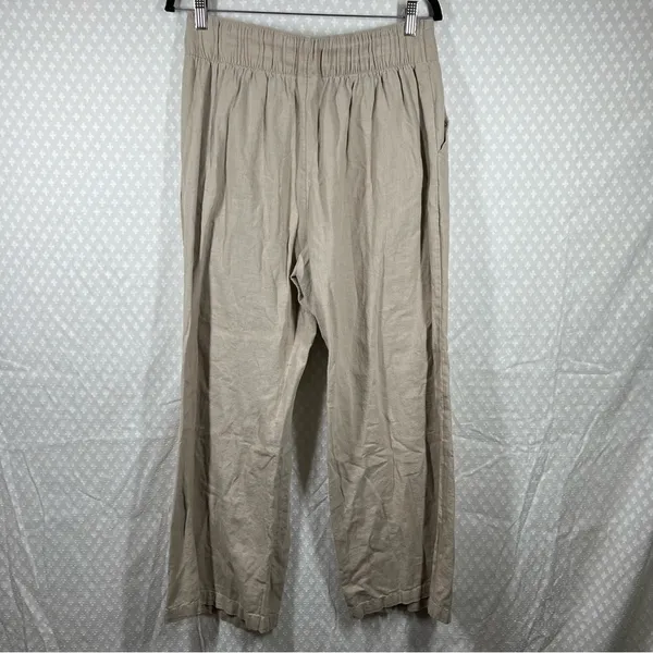 Abercrombie‎ & Fitch Women Trousers Sz M Tan Linen Pleated High Rise Wide Leg - Image 7