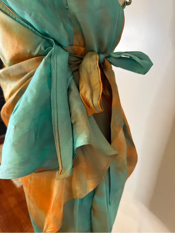 Hello Molly Silky Tie-Waist Slip Dress in Teal & orange women size Large NWT - Image 3