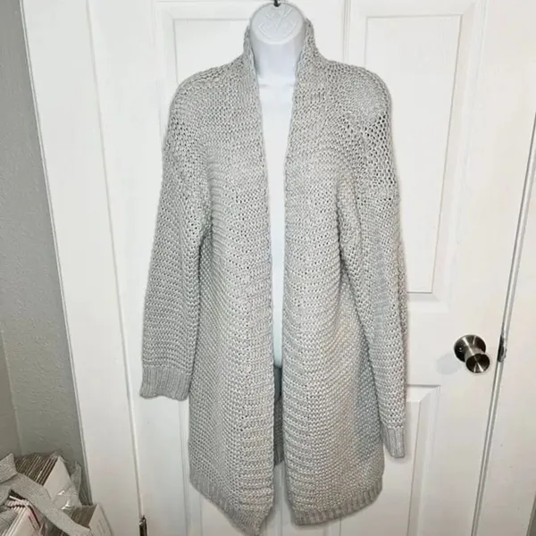 Miracle Relax More Grey Midi Cardigan Tie Chunky Knit M/L - Image 3