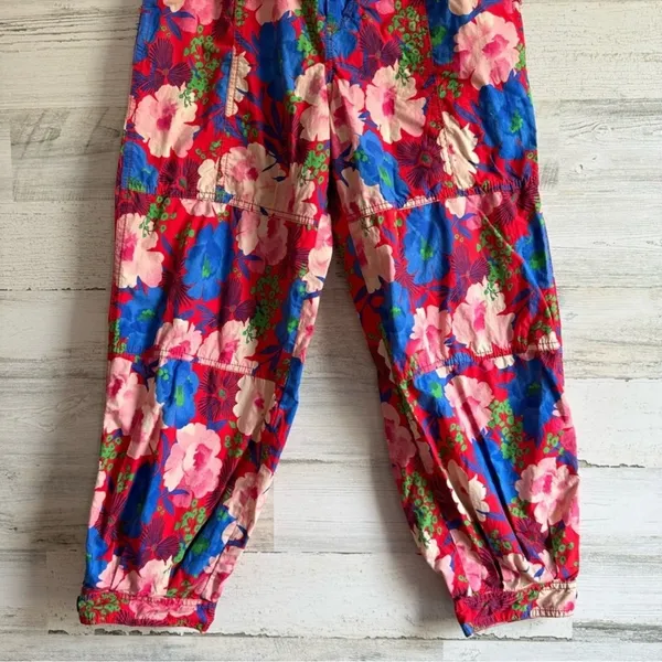 Zara Boho Floral Jogger Style Cotton‎ Lightweight TrouserPants Cropped Red Belt - Image 5