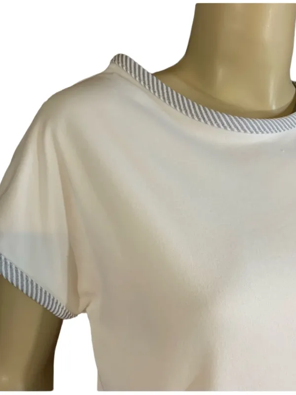 Vintage 1980'S White With Gray Accents Cap Sleeve Knit Tee Shirt (S) - Image 6