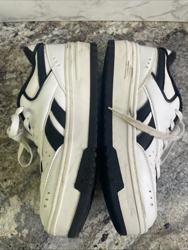 Reebok White and Black Court-Style Leather Sneakers - Image 8
