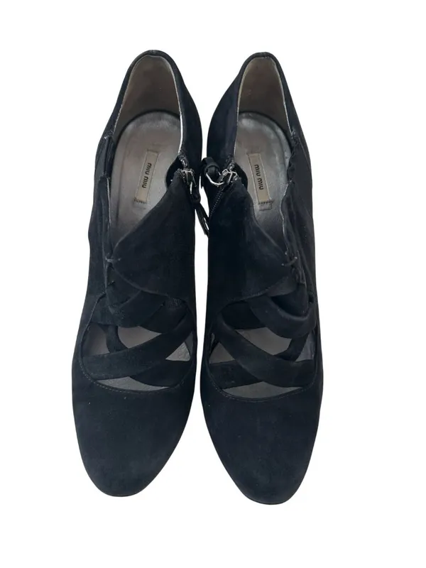 MIU MIU Black Suede Booties Heels Size 39.5/9.5 - Image 2