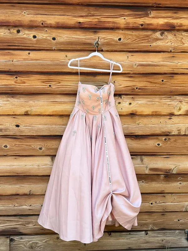 MAC DUGGAL Pink Size 8 Strapless Crystal Embellished Satin A-Line Dress Gown - Image 7