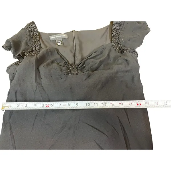 VTG 90s Y2K Jones New York Black Babydoll Beaded Silk Sheer Lined Dress 14 - Image 13