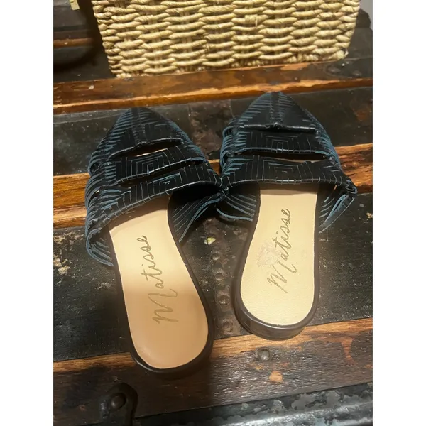 Matisse Black Woven Leather Pointed Toe Mule Flats 7 - Image 5