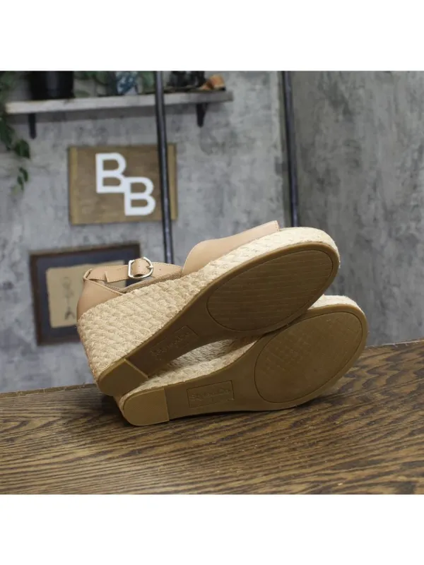 NWT Style & Co. Seleene Faux Leather Open Toe Wedge Sandals Beige Brown 9M - Image 6