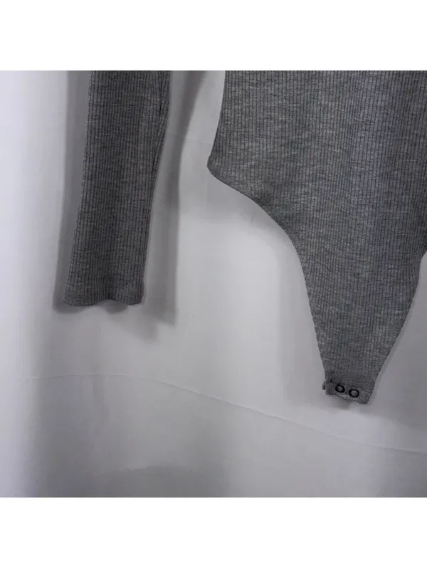 American Eagle Small Gray Ribbed Henley Bodysuit Long Sleeve - Image 4