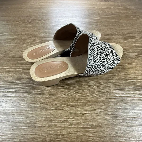 Madewell Clog Mule Sandals Womens 8 Spotted Calf Hair Wood Heel Slides Boho Chic - Image 6