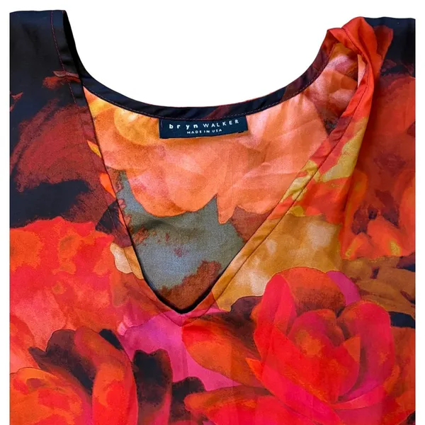 Bryn Walker M L Paola Tunic Lagenlook Oversized Top Shirt Floral Black Red - Image 6