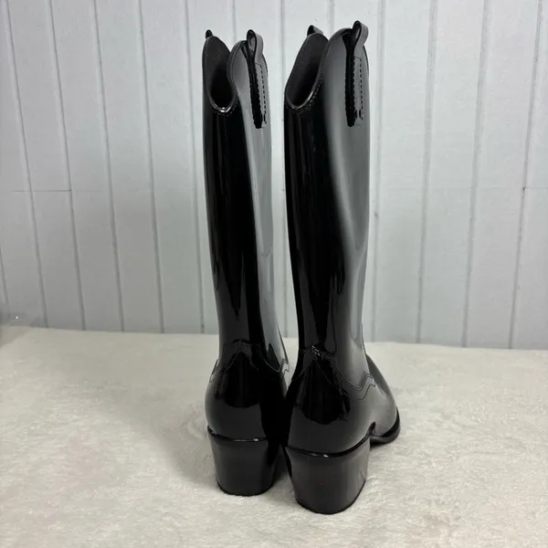 Steve Madden Glossy Tall Black‎ Heeled Rubber Boots Size 7 - Image 3