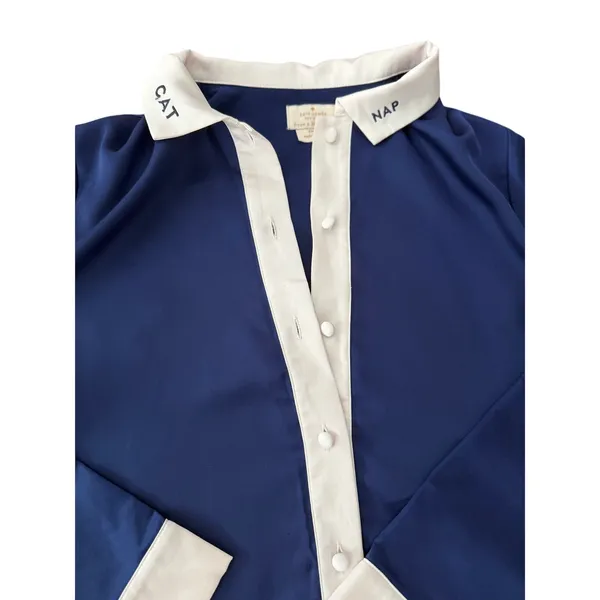 Kate Spade New York Dream A Little Dream Cat Nap Pajama Top XS Blue White Long - Image 2