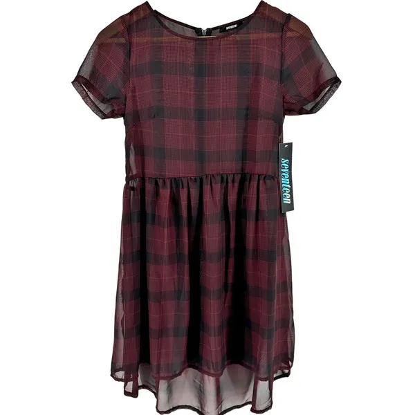 Seventeen Junior Sheer Plaid Dress Indie Sleaze‎ Dark Academia Mallcore Y2K NWT - Image 3