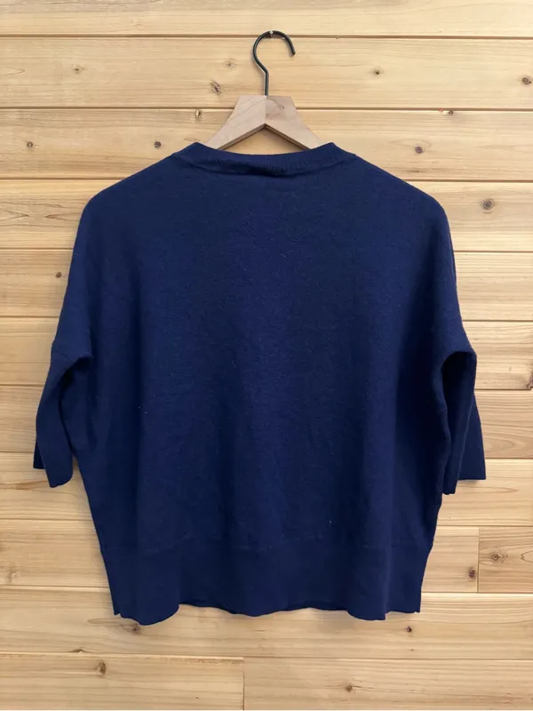 By Anthropologie Small Navy Blue Elbow Sleeve Wool Blend Pullover Sweater - Image 3