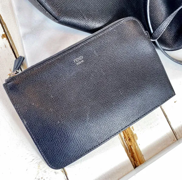 Fendi Textured Leather Logo Shopping Tote & Detachable Pouch - Image 8