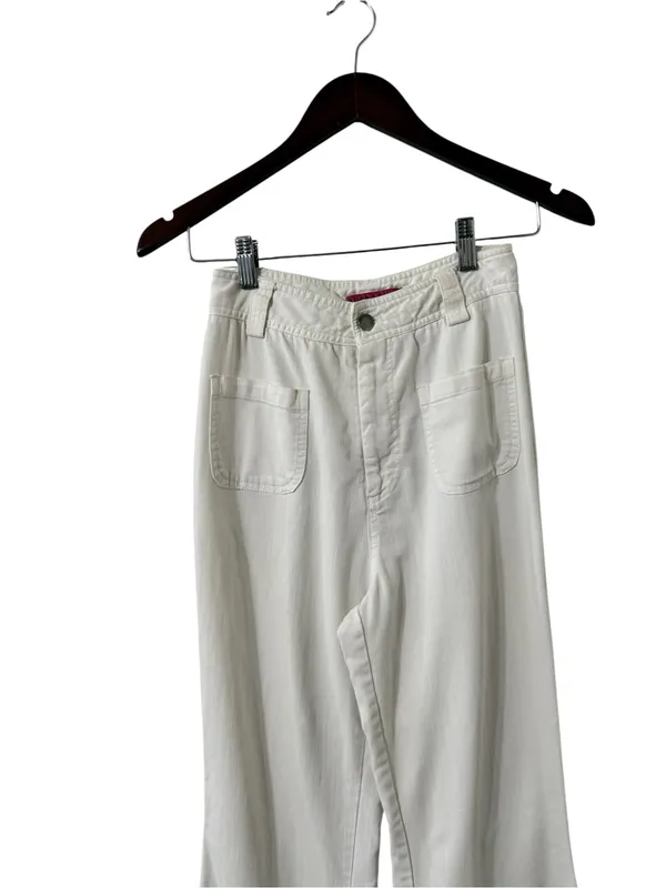 ALICE + OLIVIA High Rise Off-White Flare Wide Leg Cotton Pants Trousers - Image 4
