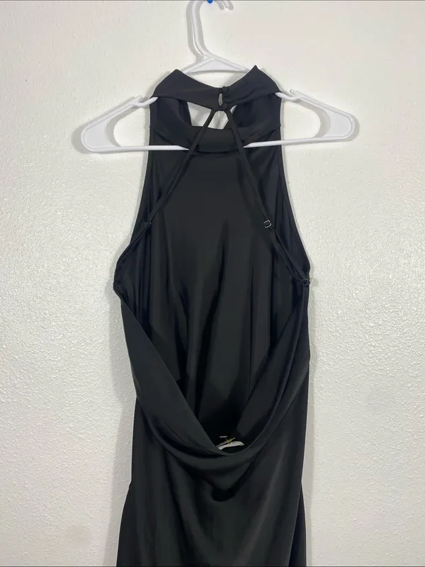 Hello Molly Black Halter Satin Maxi Dress with Side Slit Size L US8 - Image 8