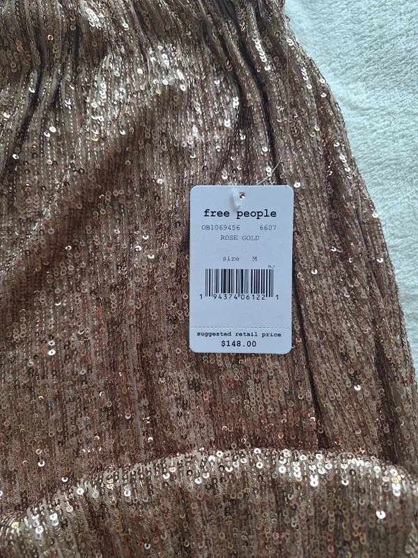 NWT Free People Morelia Sequin Joggers Pants M Rose Gold Bronze Holiday Party - Image 5