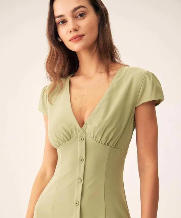 RIHOAS Green V-Neck Button Midi Dress XL - Image 2