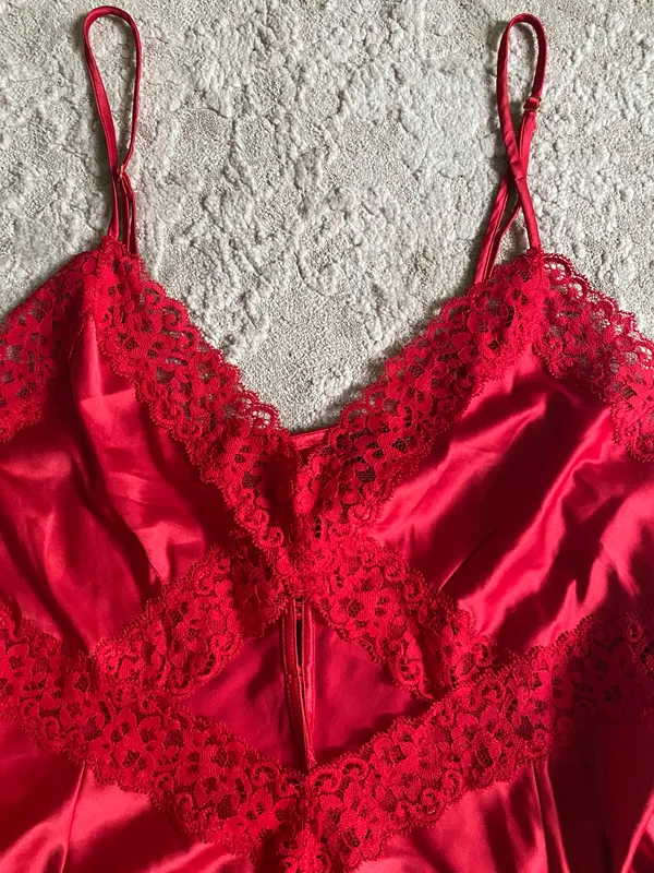 NWOT Victoria’s Secret satin red spaghetti strap lace trim cut out teddy romper - Image 6