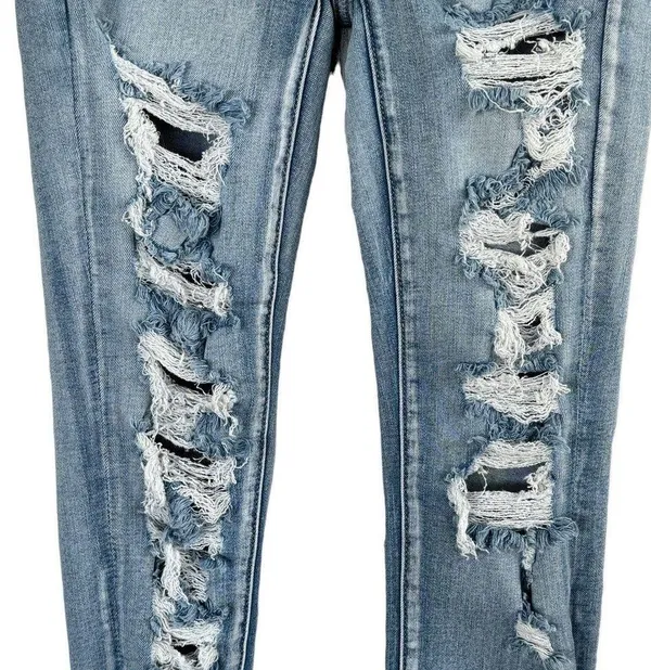 American Eagle SZ 2 SHORT Jegging Jeans Hi-Rise Distressed Stretch Frayed Hems - Image 3