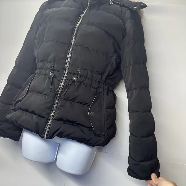 Zara Woman Black Down Puffer Jacket Polyester Womans LARGE Fleece Lining - Image 12
