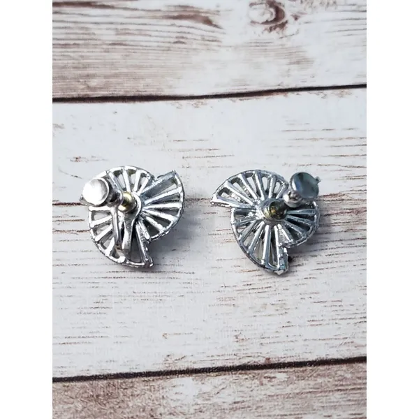 Vintage Screw On Earrings 0.75" Artsy Silver Tone with Clear Gems - Missing Gem - Image 2
