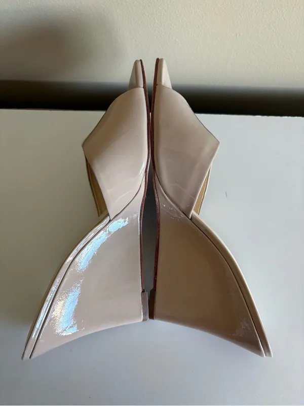 Anthropologie Maeve Beige Patent Wedge Square Toe Sandals Size 7 - Image 6