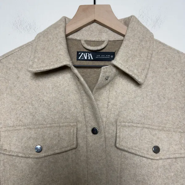 Zara Women Shacket Small Beige Oversized Snap Button‎ Front Cozy Winter - Image 4