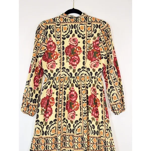 A Loves A Womens Dress Brown Vintage Floral Split V Neck Midi A Line Boho XS - Image 10