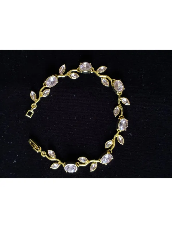 14K Gold Plated Leaf Vine Bracelet Marquise CZ Crystal Link Chain 7.5 - Image 6