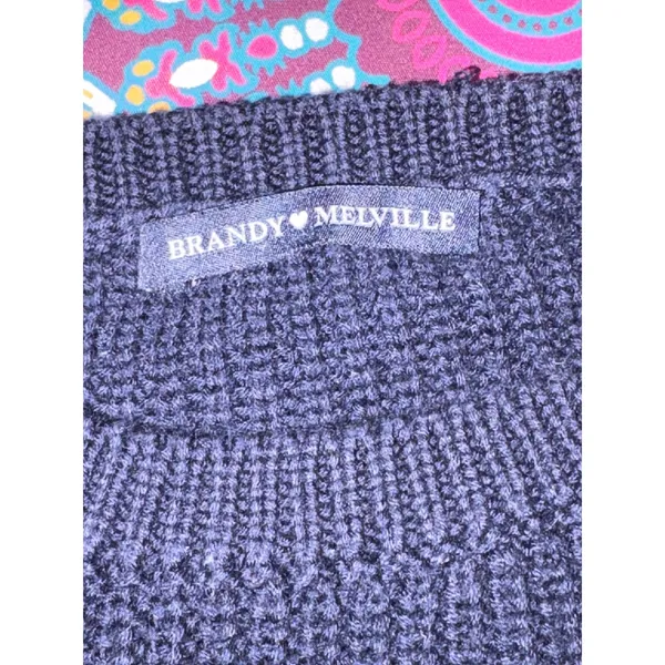 Brandy Melville Nautical Oversized Sweater‎ Navy Blue White Striped Ribbed Knit - Image 3