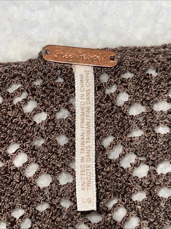 Free People Brown Crochet Knit Boho Whimsigoth Mini‎ Dress Size M - Image 4