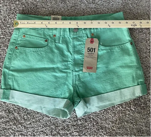 NWT Levi's 501 Shorts Mid Rise Mint Green Button Fly High Rise size 30 Denim - Image 6