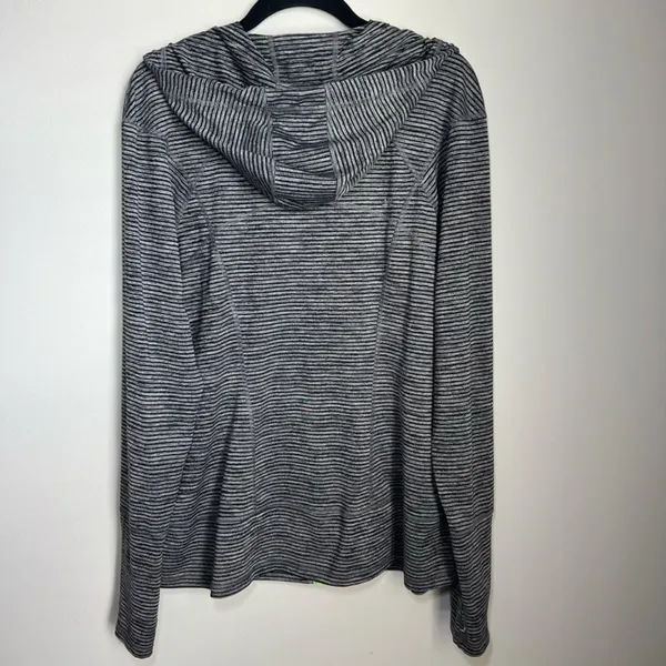 Lukka Hooded Athletic Full Zip Jacket Gray Black Stripes Pockets Thumb Holes XL - Image 10