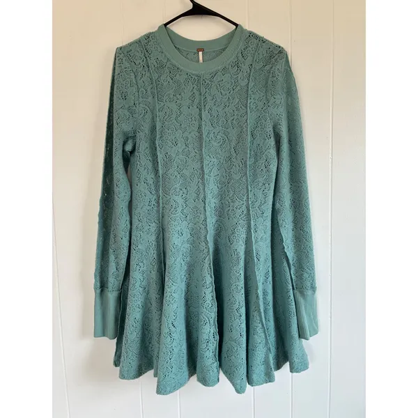 Free People coffee in the morning Lace Long Sleeve Flared Mini‎ Dress Tunic S - Image 5