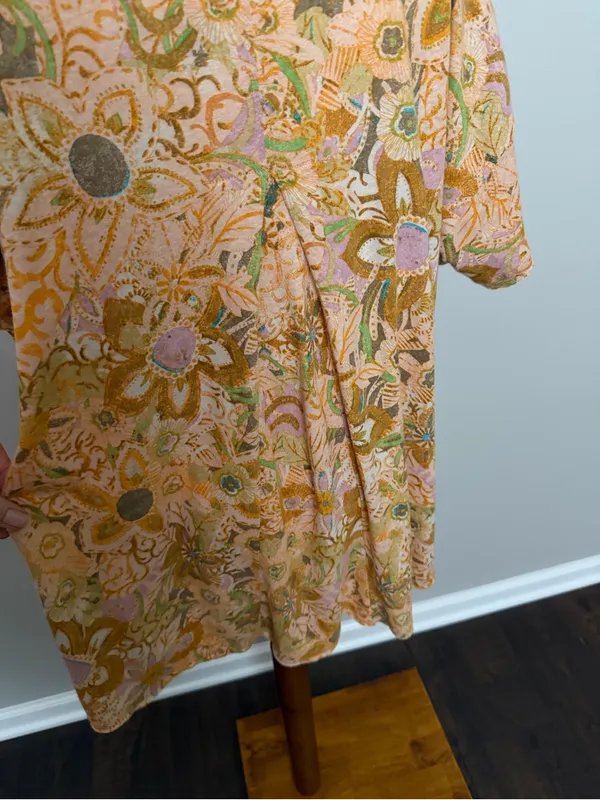 Anthropologie Pilcro Tee Shirt Tunic Floral Oversized Linen Cotton Boho Mustard - Image 8