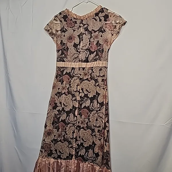 Maria Bianca Nero pink floral v neck line pleated hem sz Small - Image 7