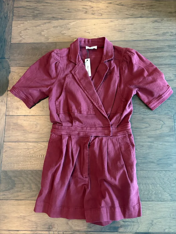 New With Tags Burgundy Day + Moon Stretch Denim Romper Sz M - Image 5