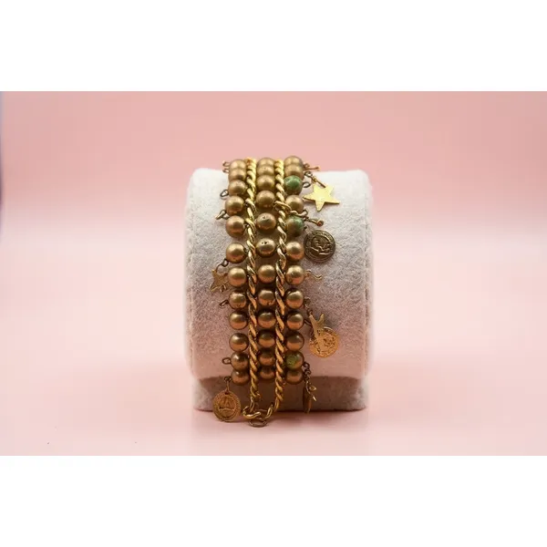 Vintage Enmex‎ Quartz Charm Bracelet Watch – Gold Tone Stars & Coins Boho - Image 2