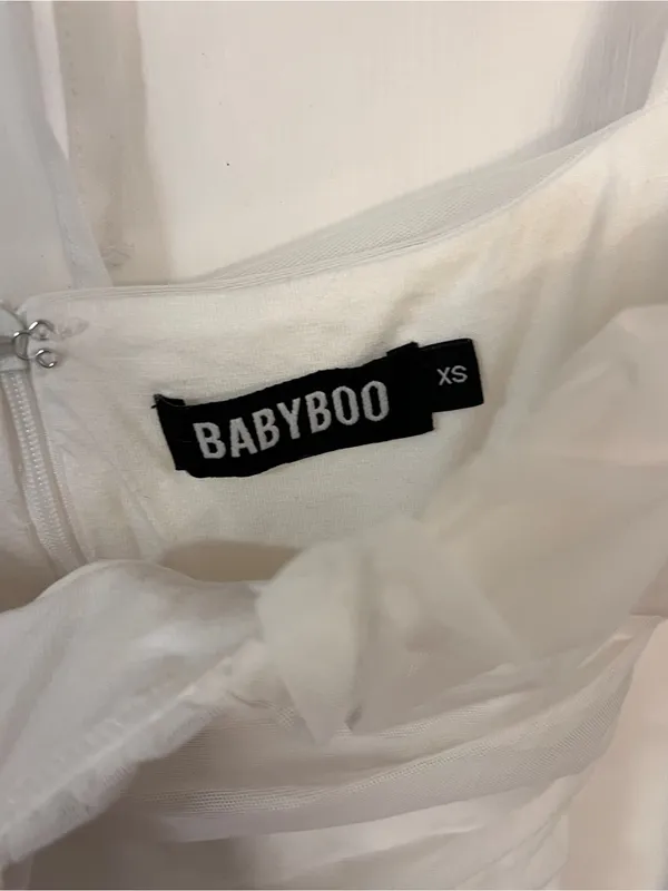 BABYBOO Brea Mini Dress-White Sheer-Sleeve White Mini Dress with Square Neck, XS - Image 4