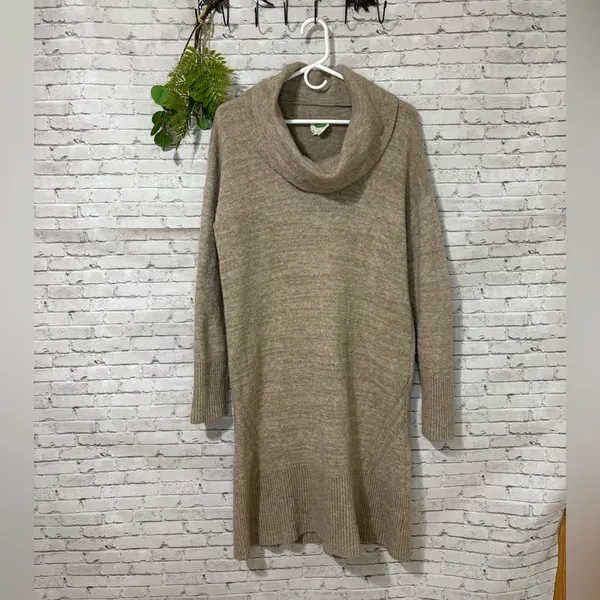 Anthropologie Light Tan Oatmeal Wool Blend Turtleneck Sweater Dress - Image 2