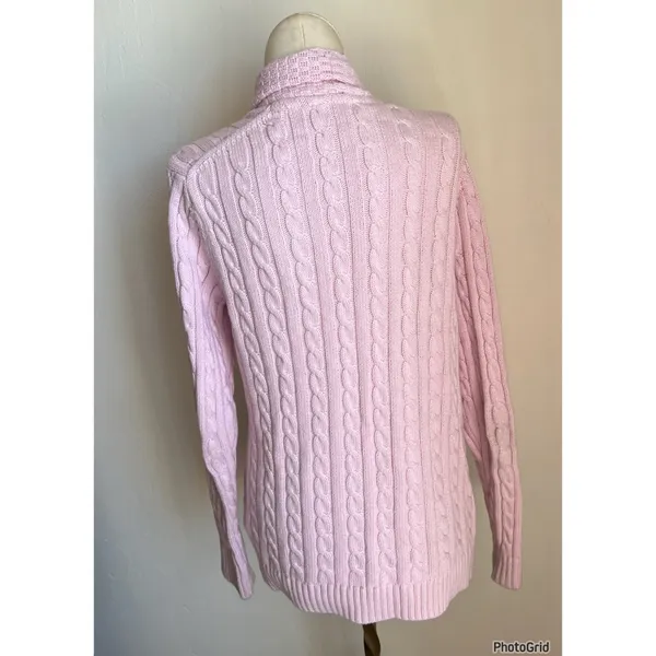 LL Bean Pink Cable Knit 100% Cotton Open Cardigan - Image 2
