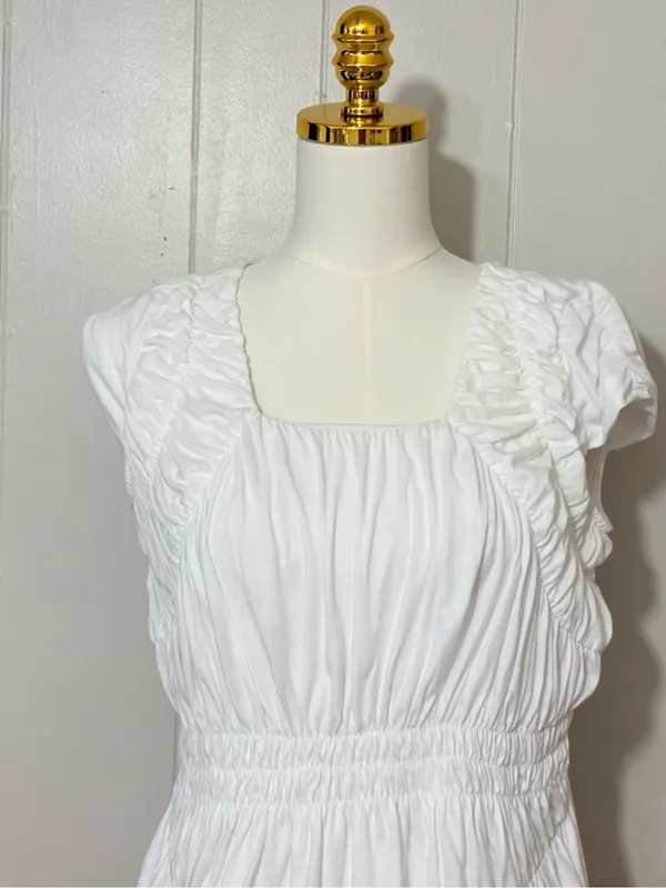 Sundance White Ruched Smocked Cotton Modal Short Sleeve Blouse Top Size S - Image 2