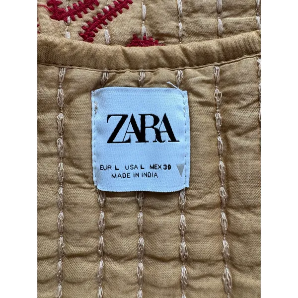 Zara Retro Bohemian Cottagecore Tan Quilted Adjustable V-Neck Wrap Vest - Image 5