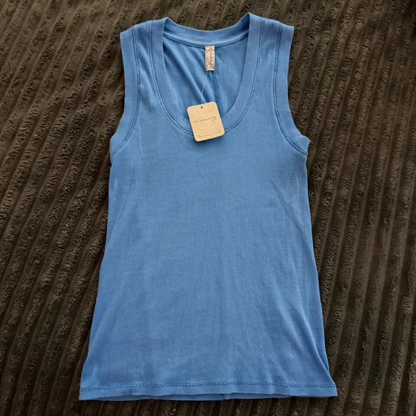Free People U-Neck Blue Ribbed Tank Top - Image 3