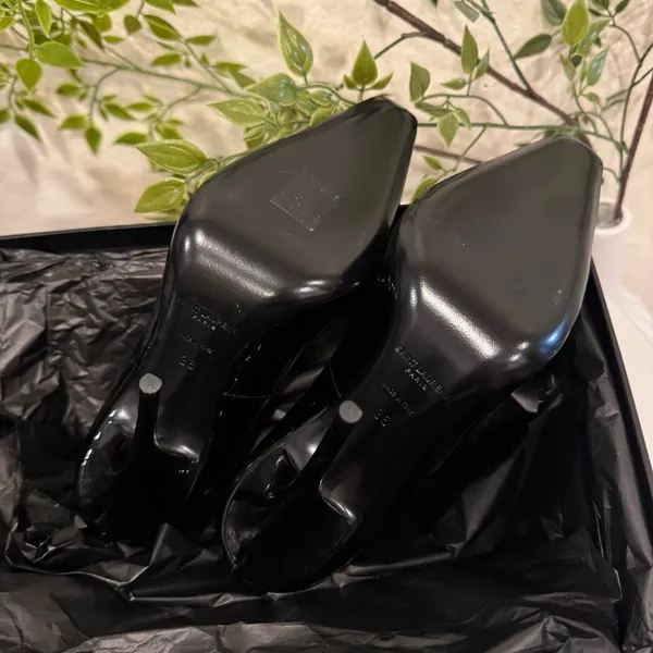 Auenthic Saint Laurent Square Toe Black Pump Heel Sandal Size 36 NIB - Image 9