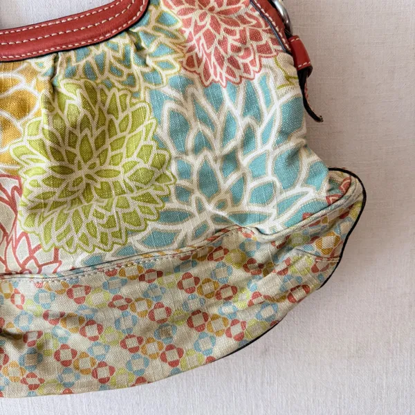 Fossil Floral Canvas Leather Trim Satchel Tote Bag Womens Large Multicolor - Image 10