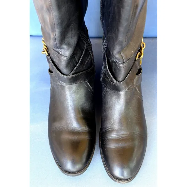 Lauren Ralph Lauren Menna W Leather Wide Calf Riding Boots Black Brown 7.5B - Image 4